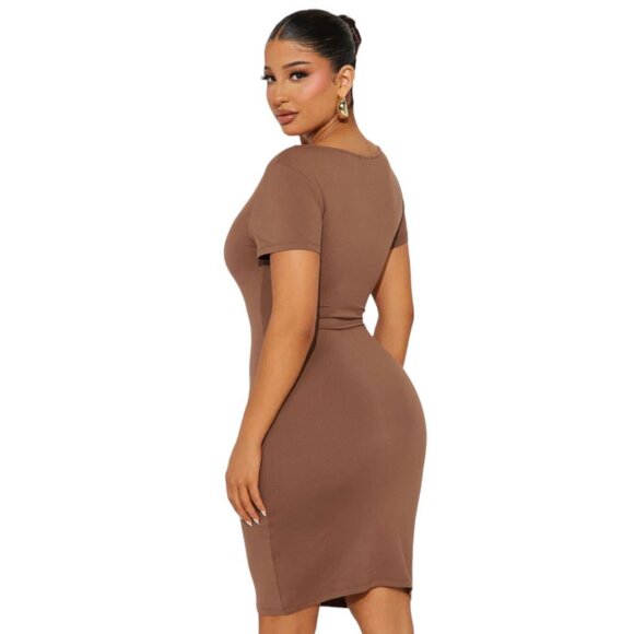 Sarah Square Neck Mini Dress Chestnut Brown Women's - Picture 6 of 6